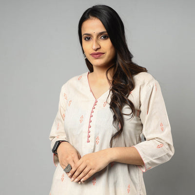 Beige - Jacquard Cotton Straight Kurta 14