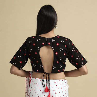 Black - Bandhani Tie-Dye Cotton Stitched Blouse