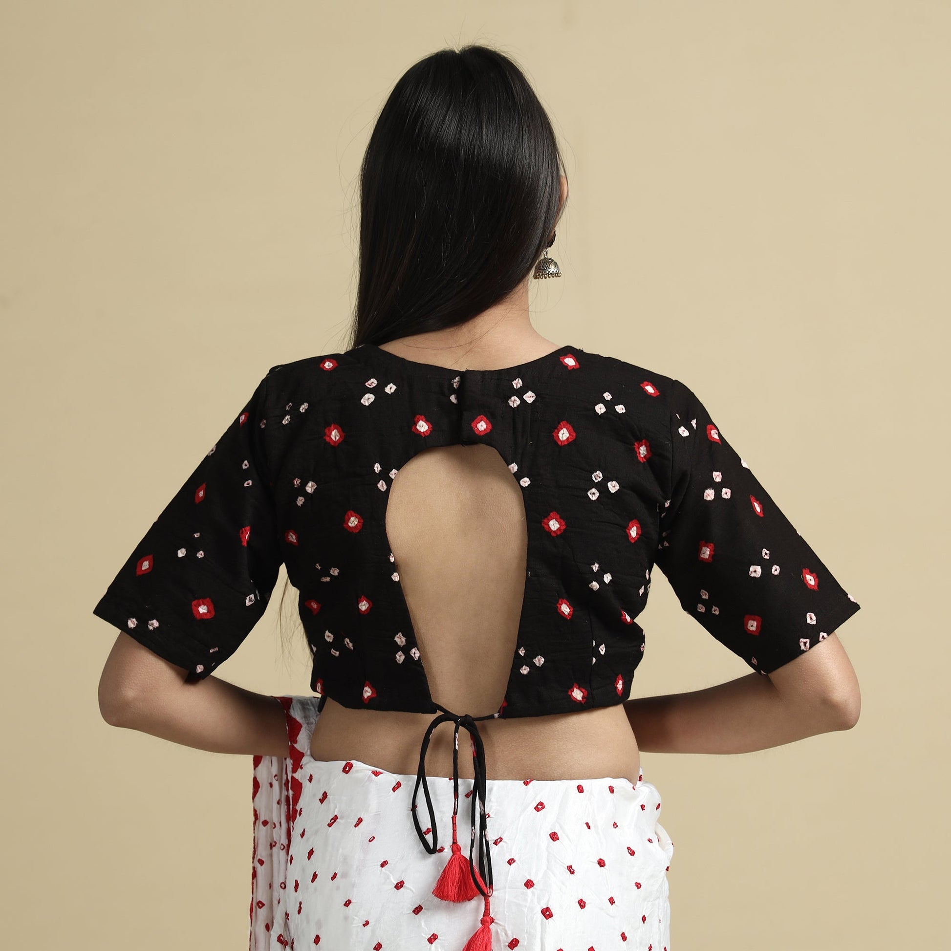 Black - Bandhani Tie-Dye Cotton Stitched Blouse
