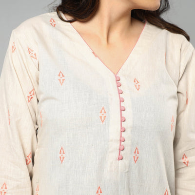 Beige - Jacquard Cotton Straight Kurta 14