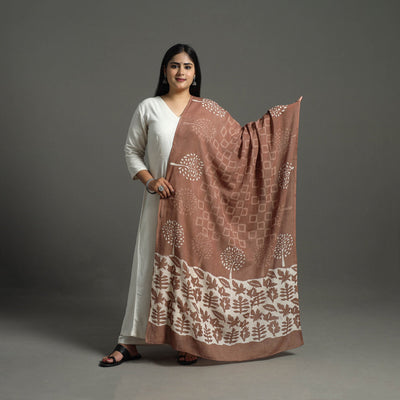 Brown - Block Print Mul Cotton Dabu Bagru Dupatta 04