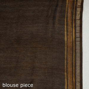 Brown - Akola Hand Block Printed Chanderi Silk Saree with Zari Border