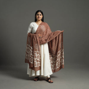 Brown - Block Print Mul Cotton Dabu Bagru Dupatta 04