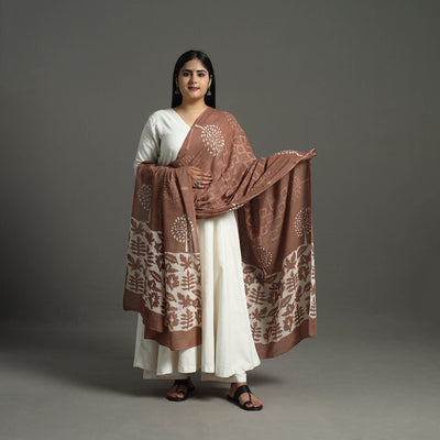 Brown - Block Print Mul Cotton Dabu Bagru Dupatta 04