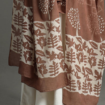 Brown - Block Print Mul Cotton Dabu Bagru Dupatta 04