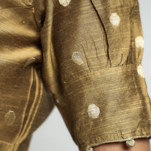 Brown - Polka Dot Zari Buti Viscose Silk Stitched V Neck Blouse