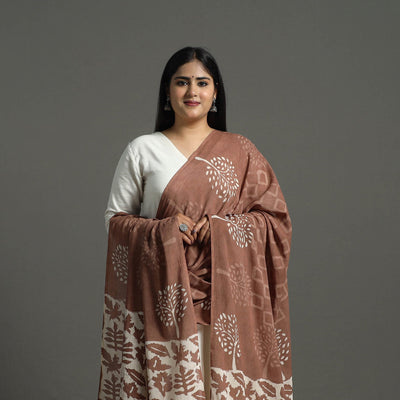 Brown - Block Print Mul Cotton Dabu Bagru Dupatta 04