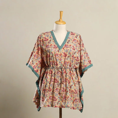 Beige - Block Print Sanganeri Cotton Kaftan (Short) 09