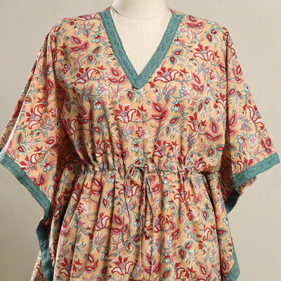 Beige - Block Print Sanganeri Cotton Kaftan (Short) 09