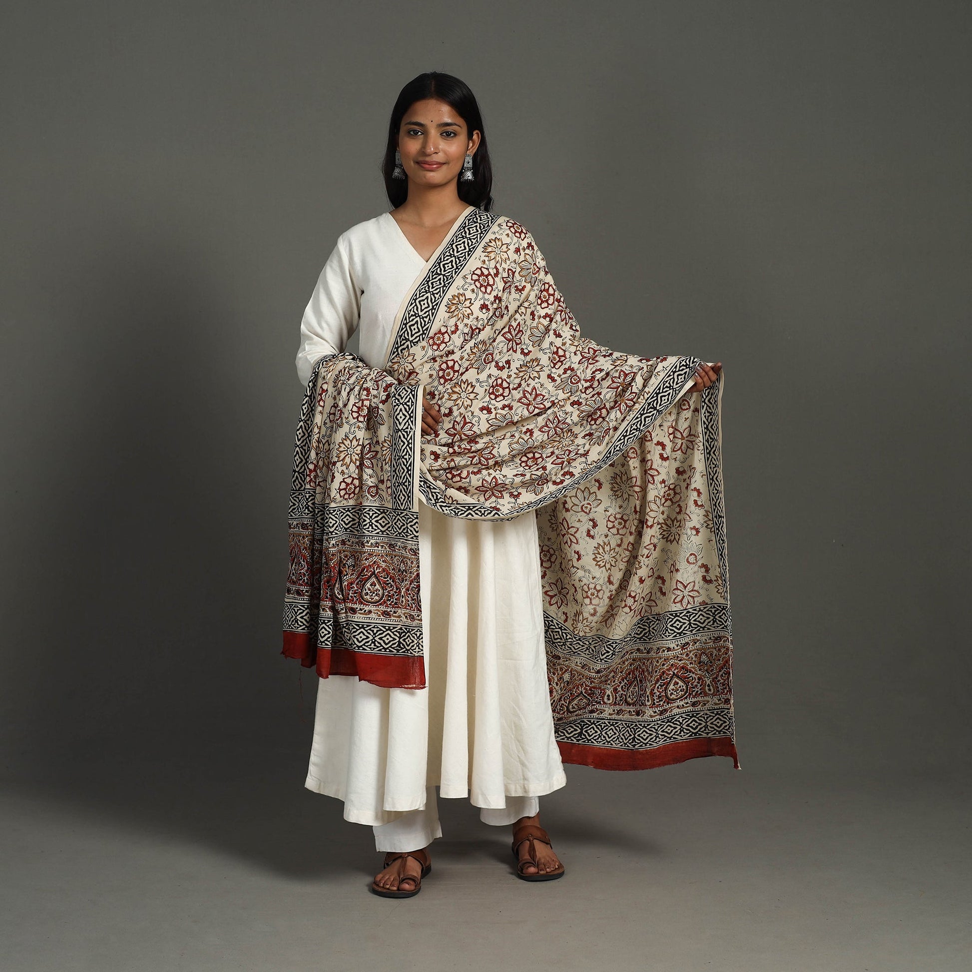Beige - Block Printed Mul Cotton Bagru Dupatta 32