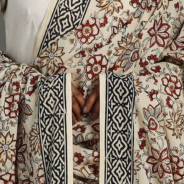 Beige - Block Printed Mul Cotton Bagru Dupatta 32