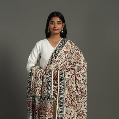 Beige - Block Printed Mul Cotton Bagru Dupatta 32