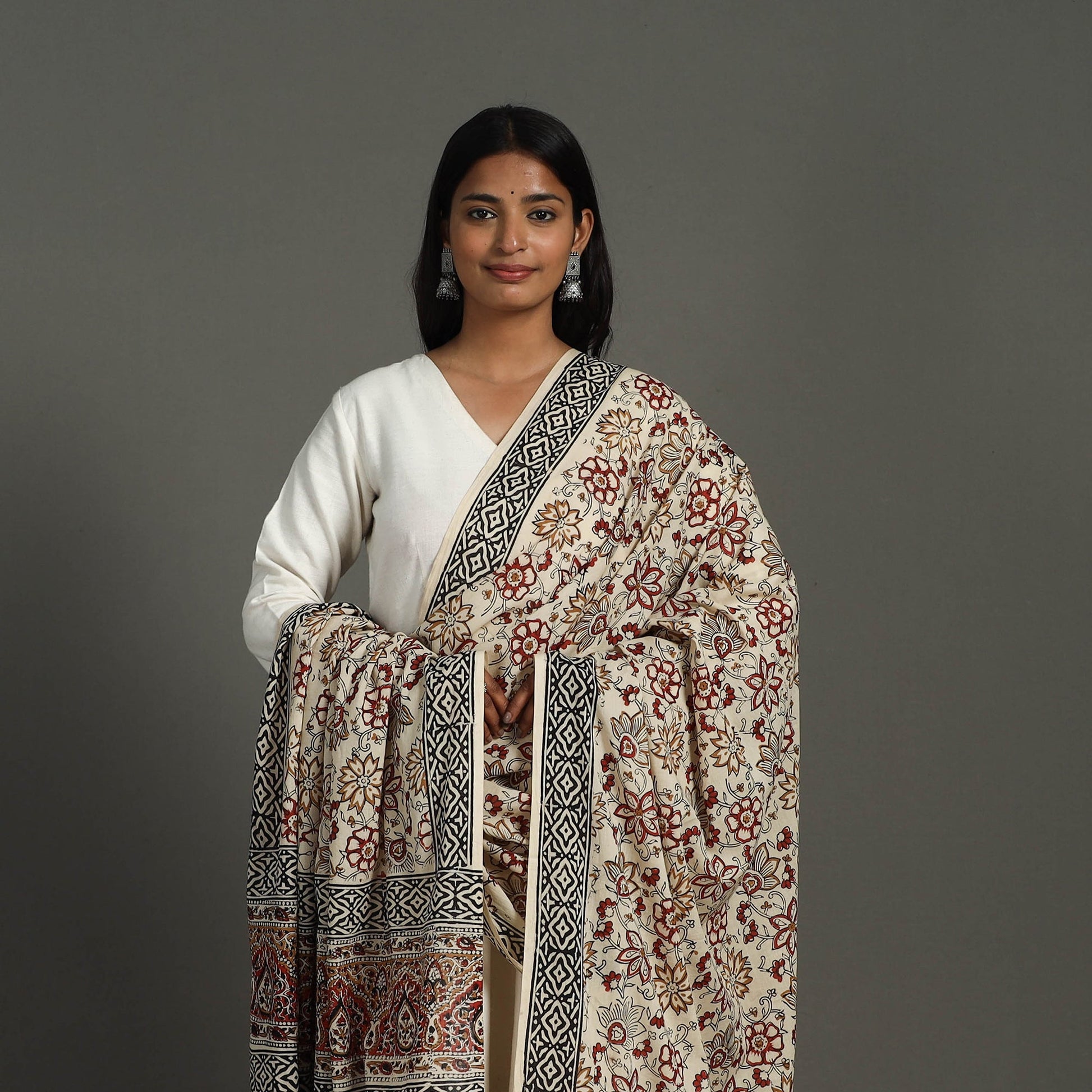 Beige - Block Printed Mul Cotton Bagru Dupatta 32