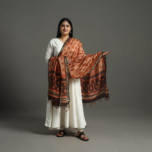 Brown - Block Print Chanderi Silk Ajrakh Dabu Bagru Dupatta 06
