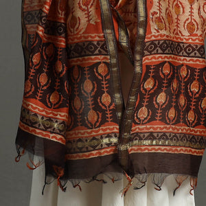 Brown - Block Print Chanderi Silk Ajrakh Dabu Bagru Dupatta 06