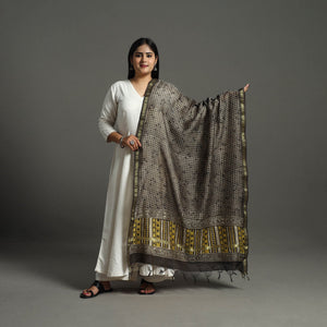 Brown - Block Print Chanderi Silk Ajrakh Dabu Bagru Dupatta 07