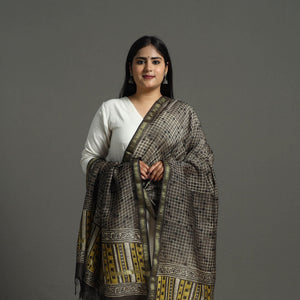 Brown - Block Print Chanderi Silk Ajrakh Dabu Bagru Dupatta 07