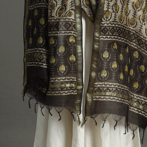 Beige - Block Print Chanderi Silk Ajrakh Dabu Bagru Dupatta 08