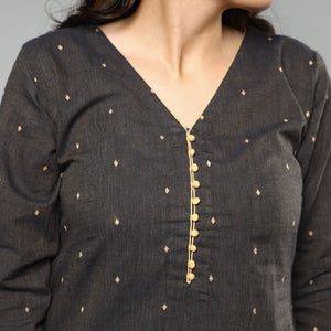 Brown - Jacquard Cotton Long Kurta