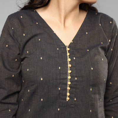 Brown - Jacquard Cotton Long Kurta