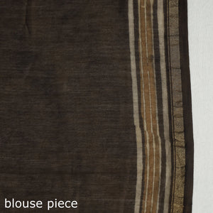 Brown - Akola Hand Block Printed Chanderi Silk Saree with Zari Border