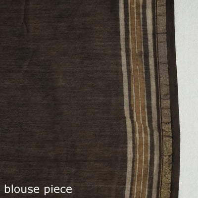 Brown - Akola Hand Block Printed Chanderi Silk Saree with Zari Border