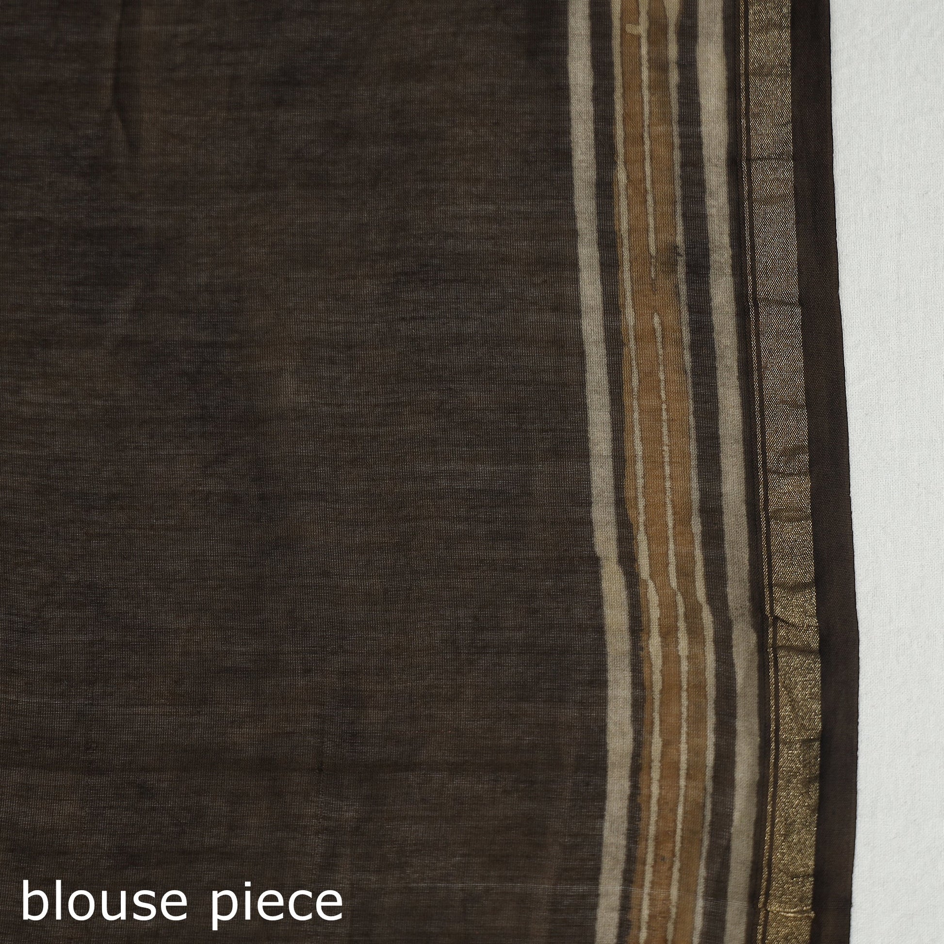 Brown - Akola Hand Block Printed Chanderi Silk Saree with Zari Border