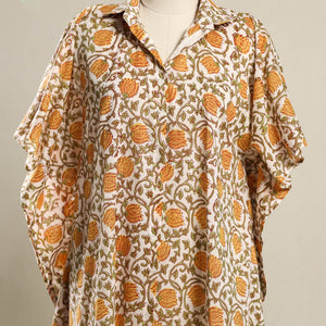 Beige - Block Print Sanganeri Cotton Kaftan (Short) 11