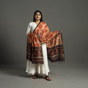Brown - Block Print Chanderi Silk Ajrakh Dabu Bagru Dupatta 09