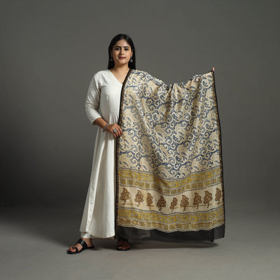 Blue - Chanderi Silk Block Print Bagru Dupatta 10
