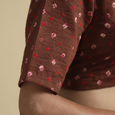 Brown - Bandhani Tie-Dye Cotton Stitched Blouse
