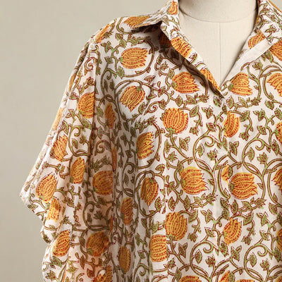 Beige - Block Print Sanganeri Cotton Kaftan (Short) 11
