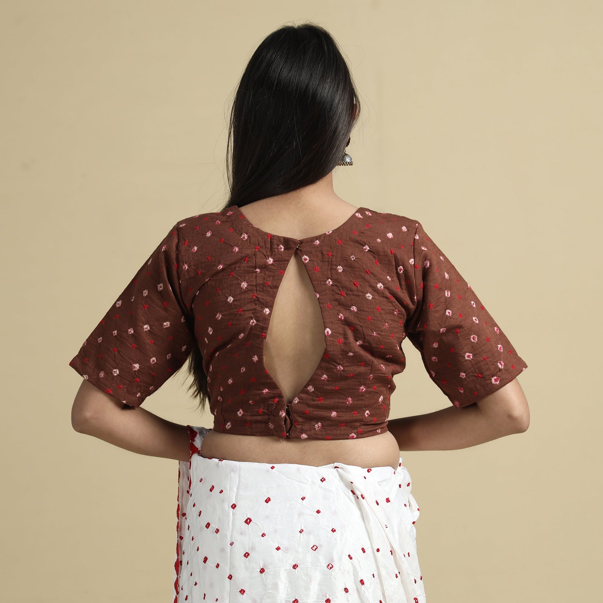 Brown - Bandhani Tie-Dye Cotton Stitched Blouse