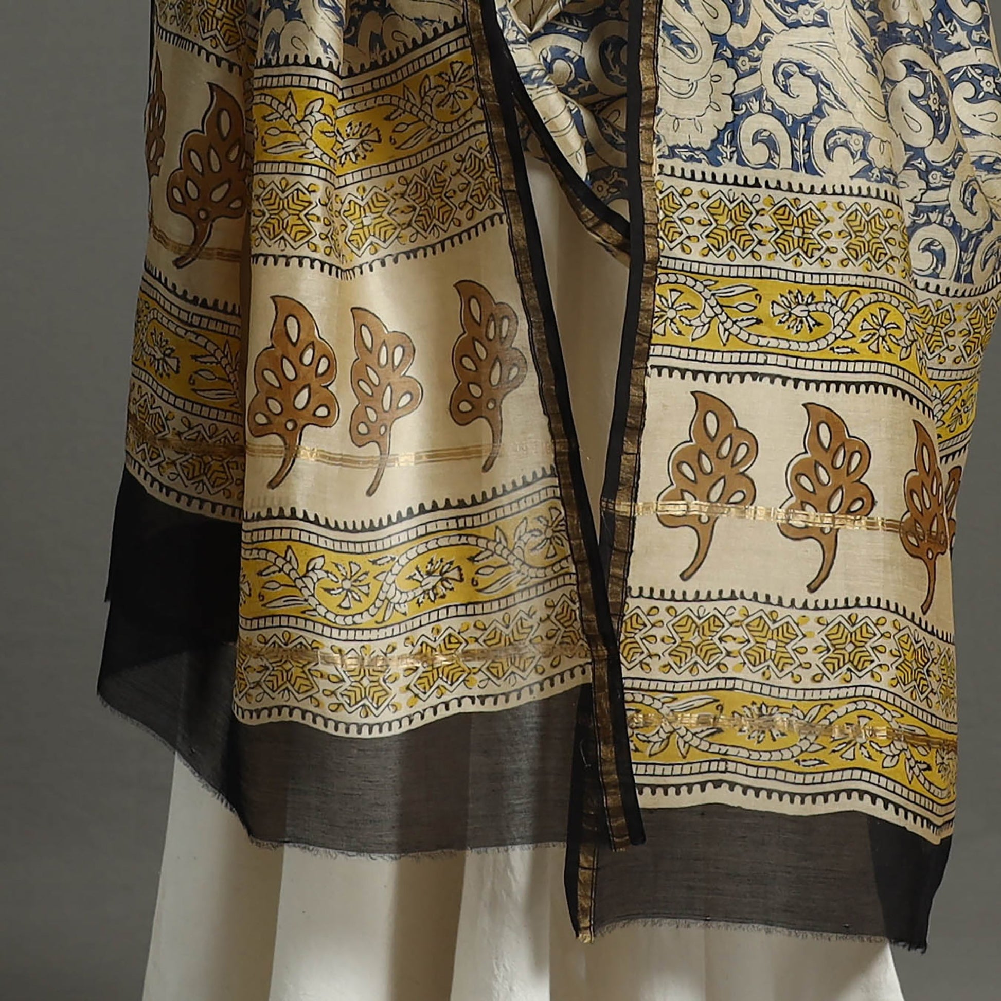 Blue - Chanderi Silk Block Print Bagru Dupatta 10