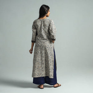 Beige - Pedana Kalamkari Block Printed Cotton Kurta with Palazzo Set