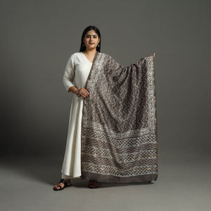 Brown - Chanderi Silk Block Print Bagru Dupatta 11