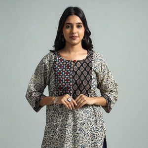 Beige - Pedana Kalamkari Block Printed Cotton Kurta with Palazzo Set