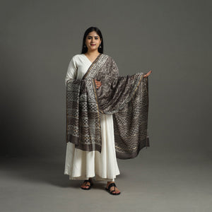 Brown - Chanderi Silk Block Print Bagru Dupatta 11
