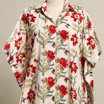 Beige - Block Print Sanganeri Cotton Kaftan (Short) 12