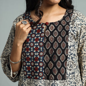 Beige - Pedana Kalamkari Block Printed Cotton Kurta with Palazzo Set