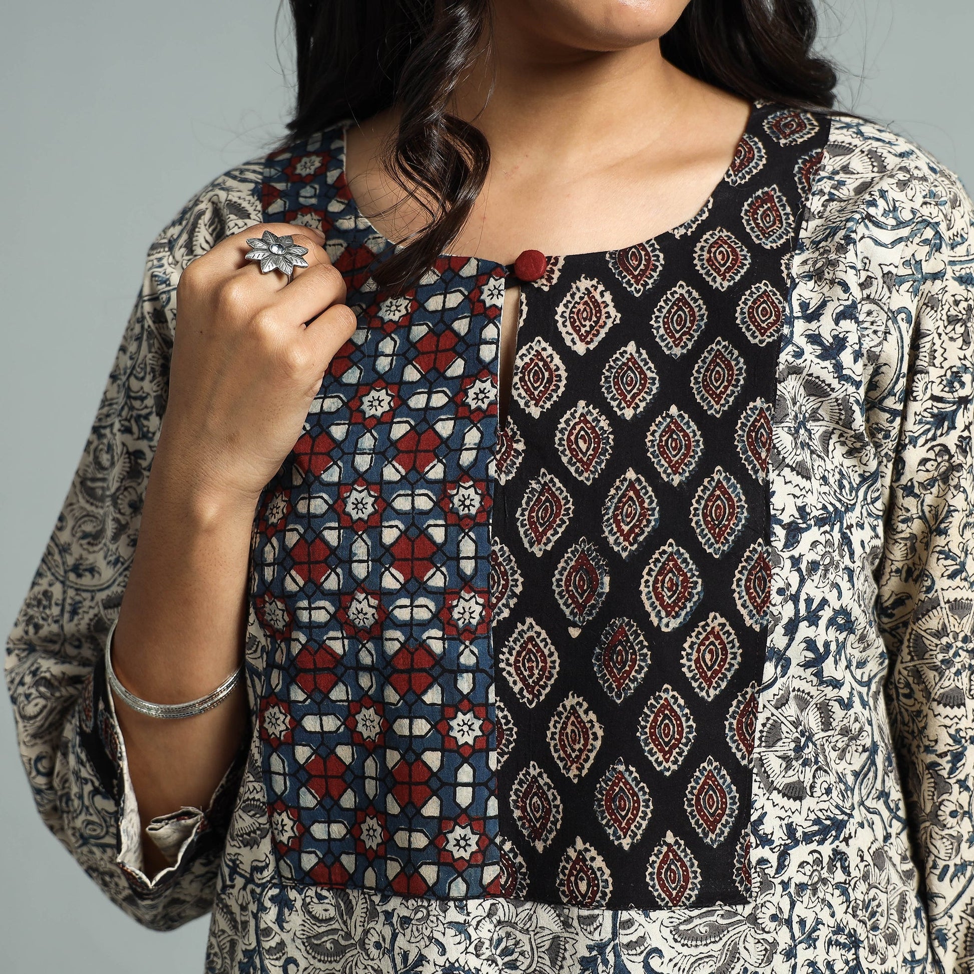 Beige - Pedana Kalamkari Block Printed Cotton Kurta with Palazzo Set