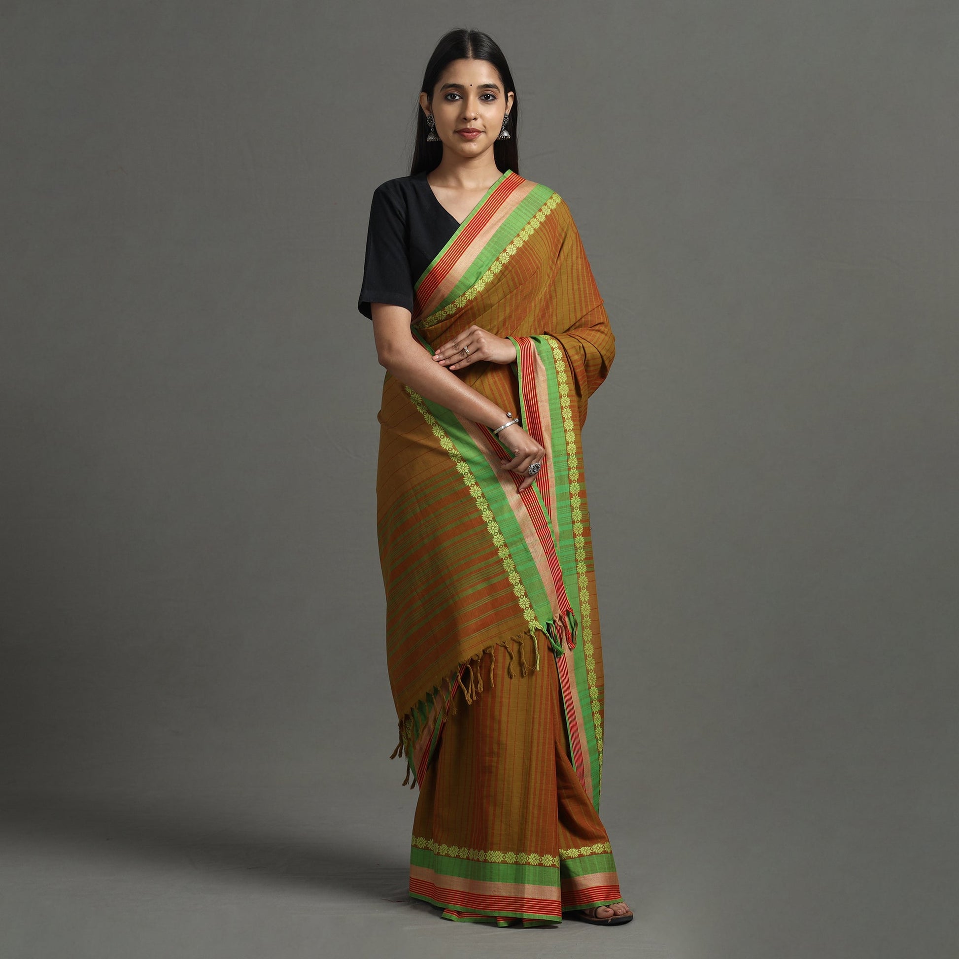 Brown - Begampuri Handloom Cotton Saree