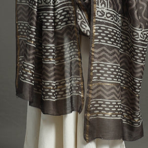 Brown - Chanderi Silk Block Print Bagru Dupatta 11