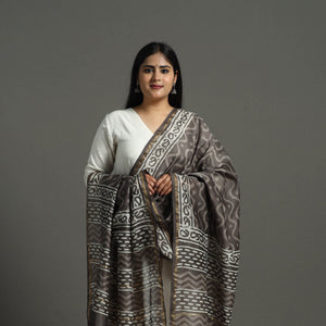 Brown - Chanderi Silk Block Print Bagru Dupatta 11