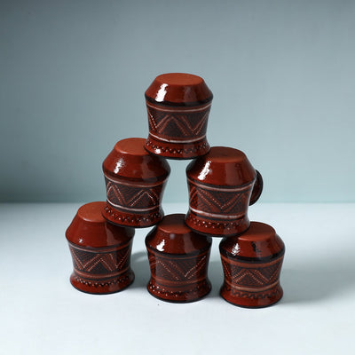 Brown - Khavda Pottery Terracotta Hand-painted Cups (Set of 6)