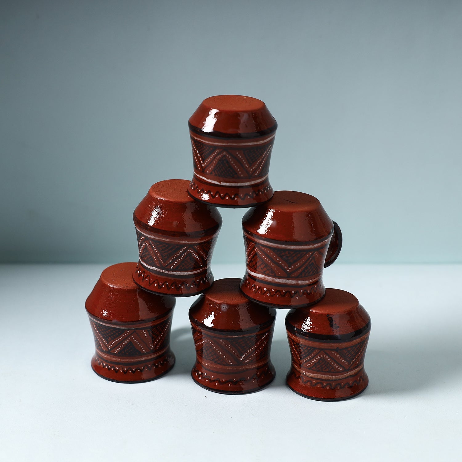 Brown - Khavda Pottery Terracotta Hand-painted Cups (Set of 6)