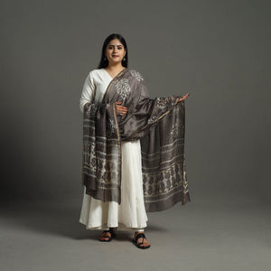 Brown - Chanderi Silk Block Print Bagru Dupatta 12