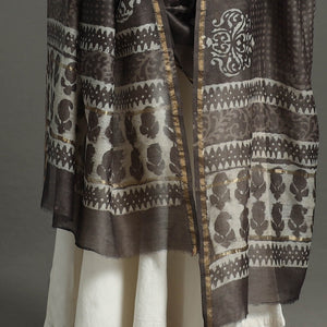 Brown - Chanderi Silk Block Print Bagru Dupatta 12