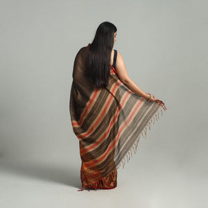 Brown - Dharwad Cotton Saree with Zari Border