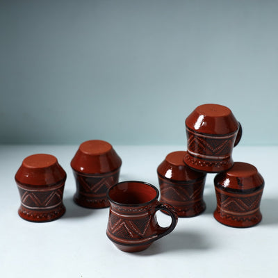 Brown - Khavda Pottery Terracotta Hand-painted Cups (Set of 6)